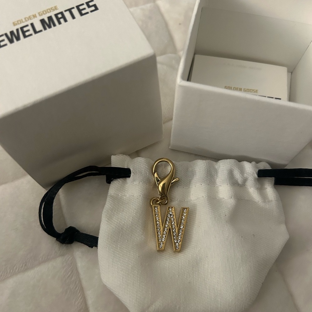 Golden Goose Gold Letter W Charm with Crystals